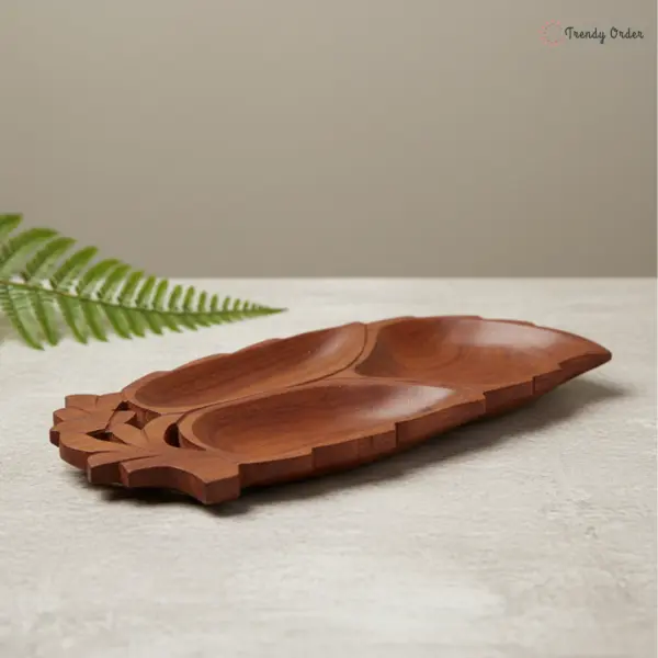 Leaf Wooden Dry Fruit Tray with 3 Sections