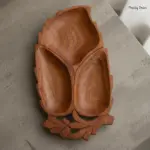 Leaf Wooden Dry Fruit Tray with 3 Sections