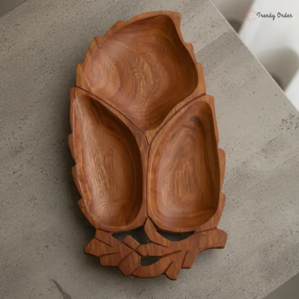 Leaf Wooden Dry Fruit Tray with 3 Sections