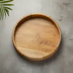 Round Wooden Serving Tray with Integrated Handles