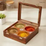 Wooden Masala Box with Steel Bowls