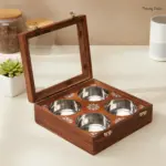 Wooden Masala Box with Steel Bowls