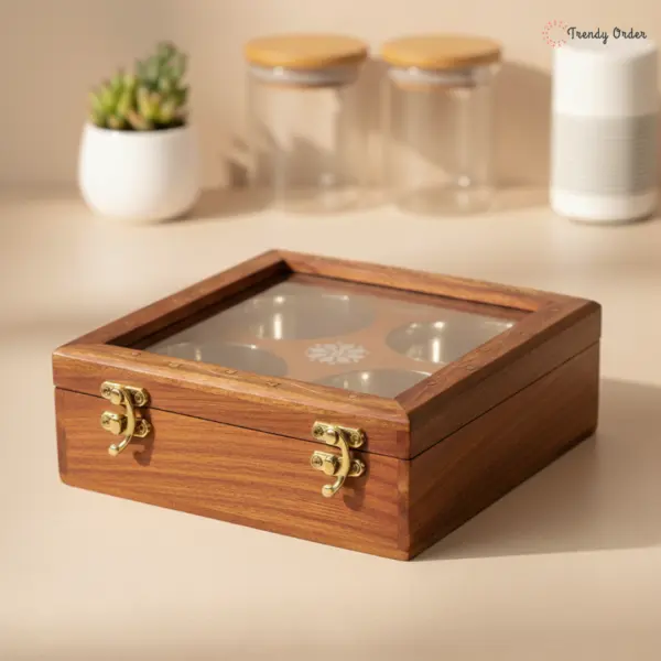 Wooden Masala Box with Steel Bowls