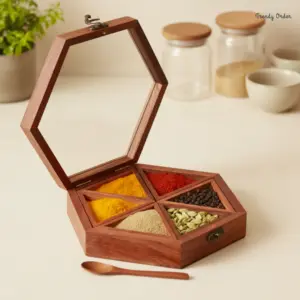 Hexagon Wooden Masala Box